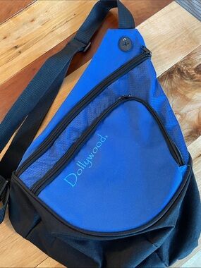 Blue Dollywood logo Crossbody Sling Bag.